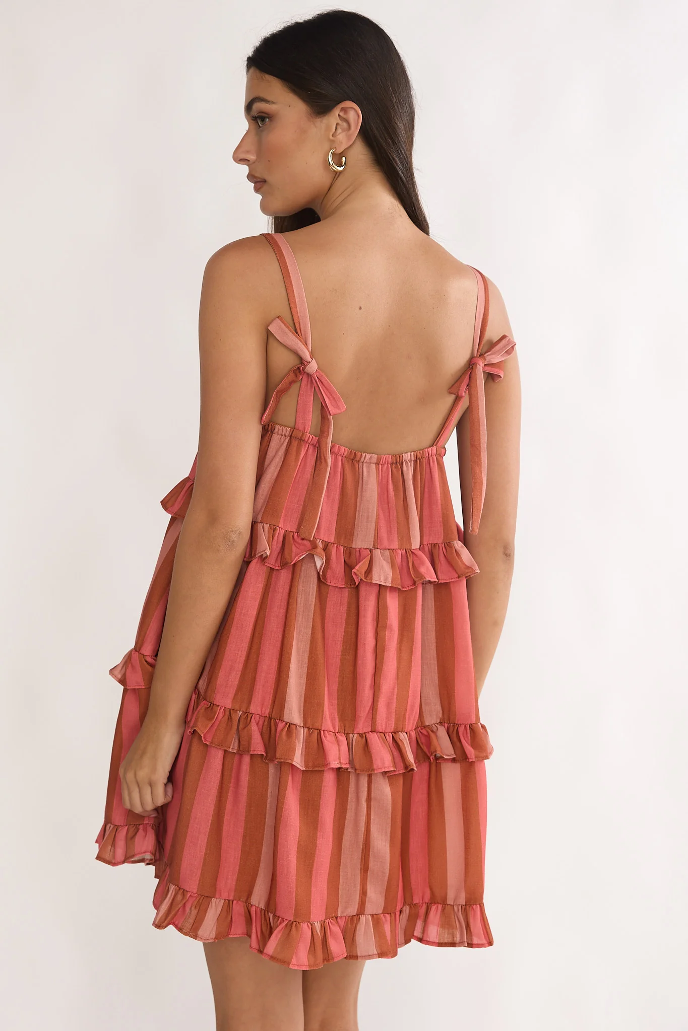 Lyndara Frill Trim Mini Dress Stripe Peach