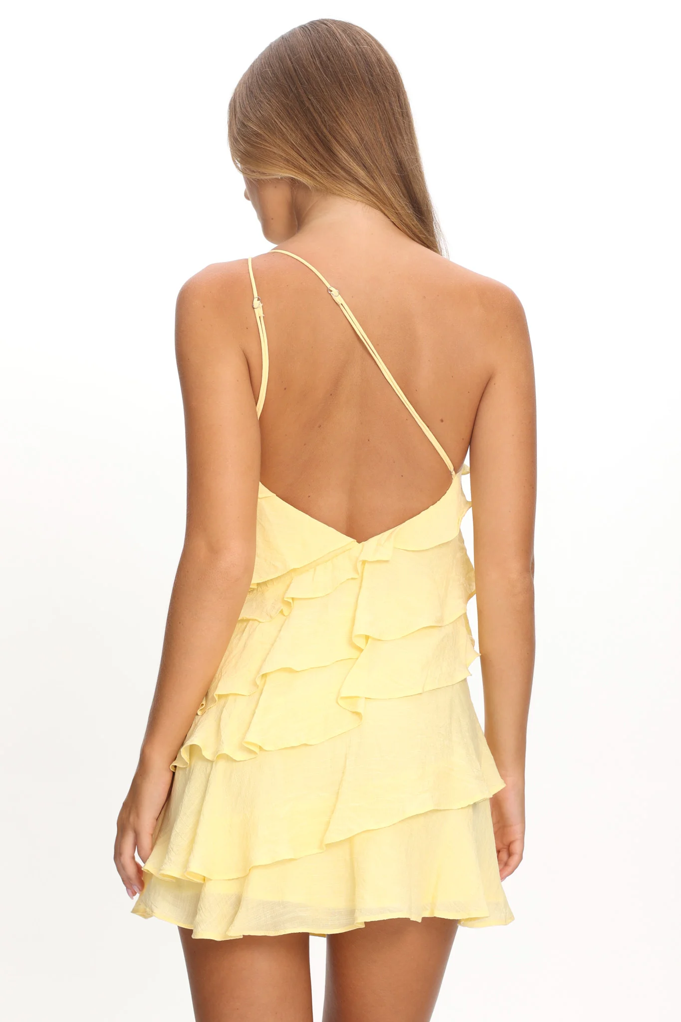 Arrabel Tiered Ruffle Mini Dress Yellow