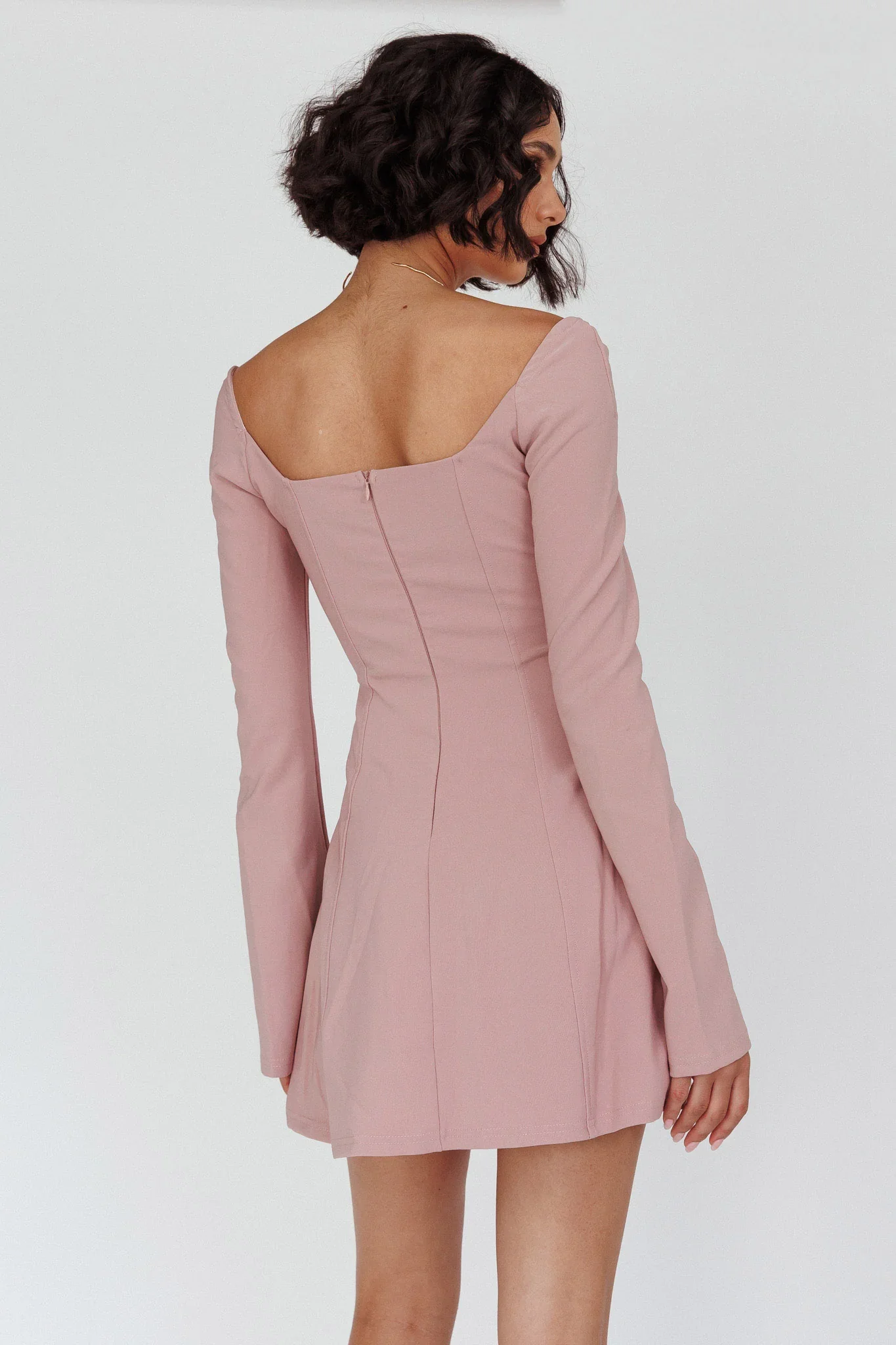 Kieran Long Sleeve A-Line Mini Dress Blush