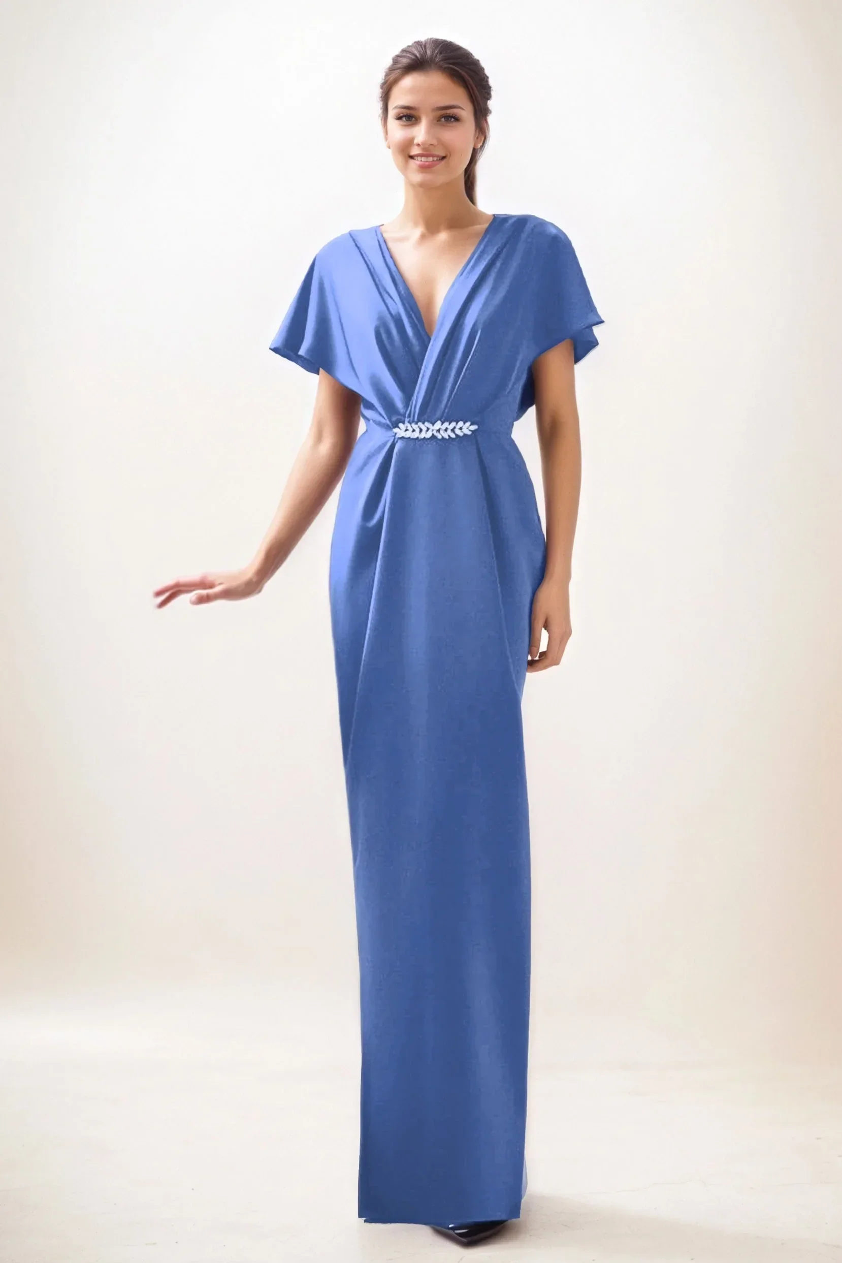 Sheath-Column Maxi Luxe Satin Wedding Guest Dress CG0299