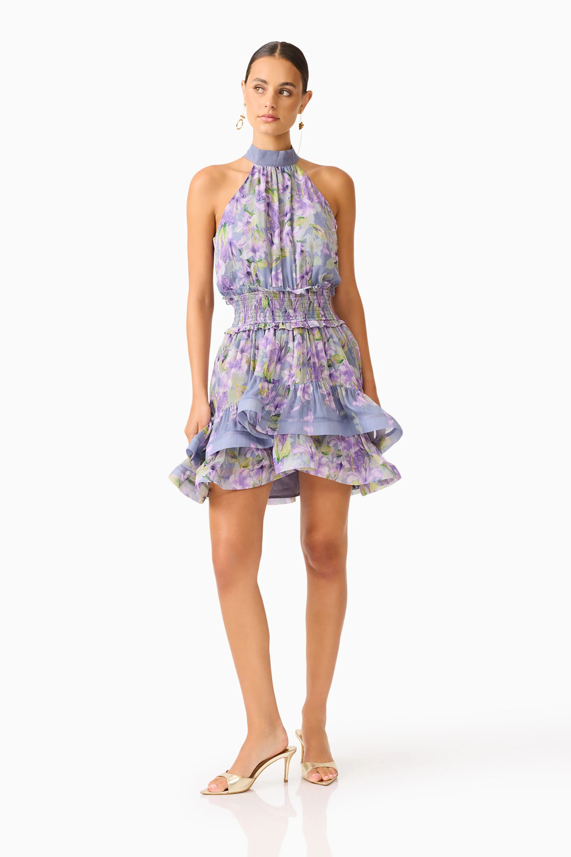 Milena Halter Mini Dress in Purple Floral