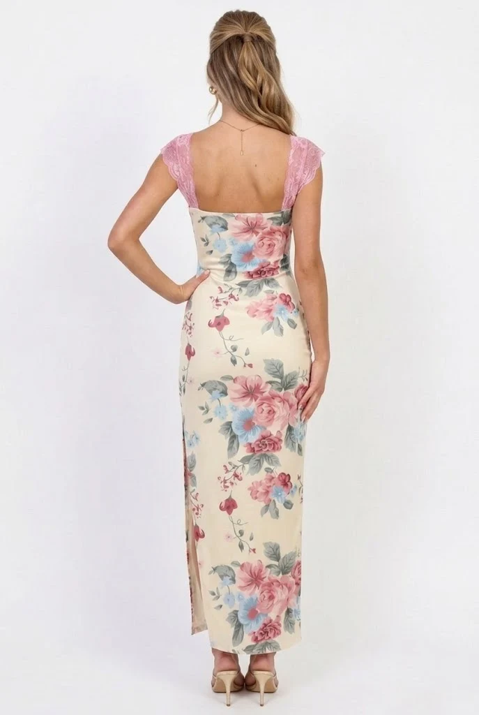 Sweet Tea Mesh Floral Maxi Dress