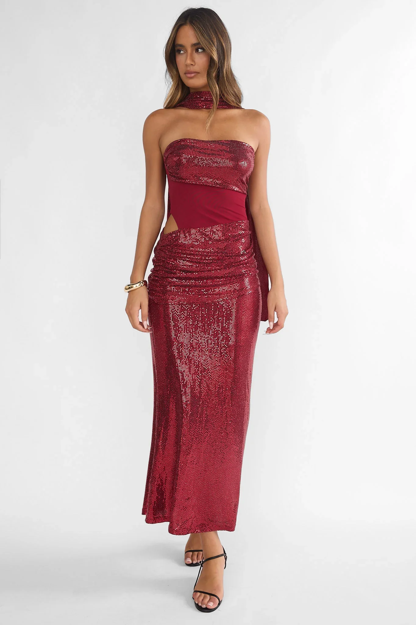 Seraphinna Strapless Cut-Out Maxi Dress Sequin Red