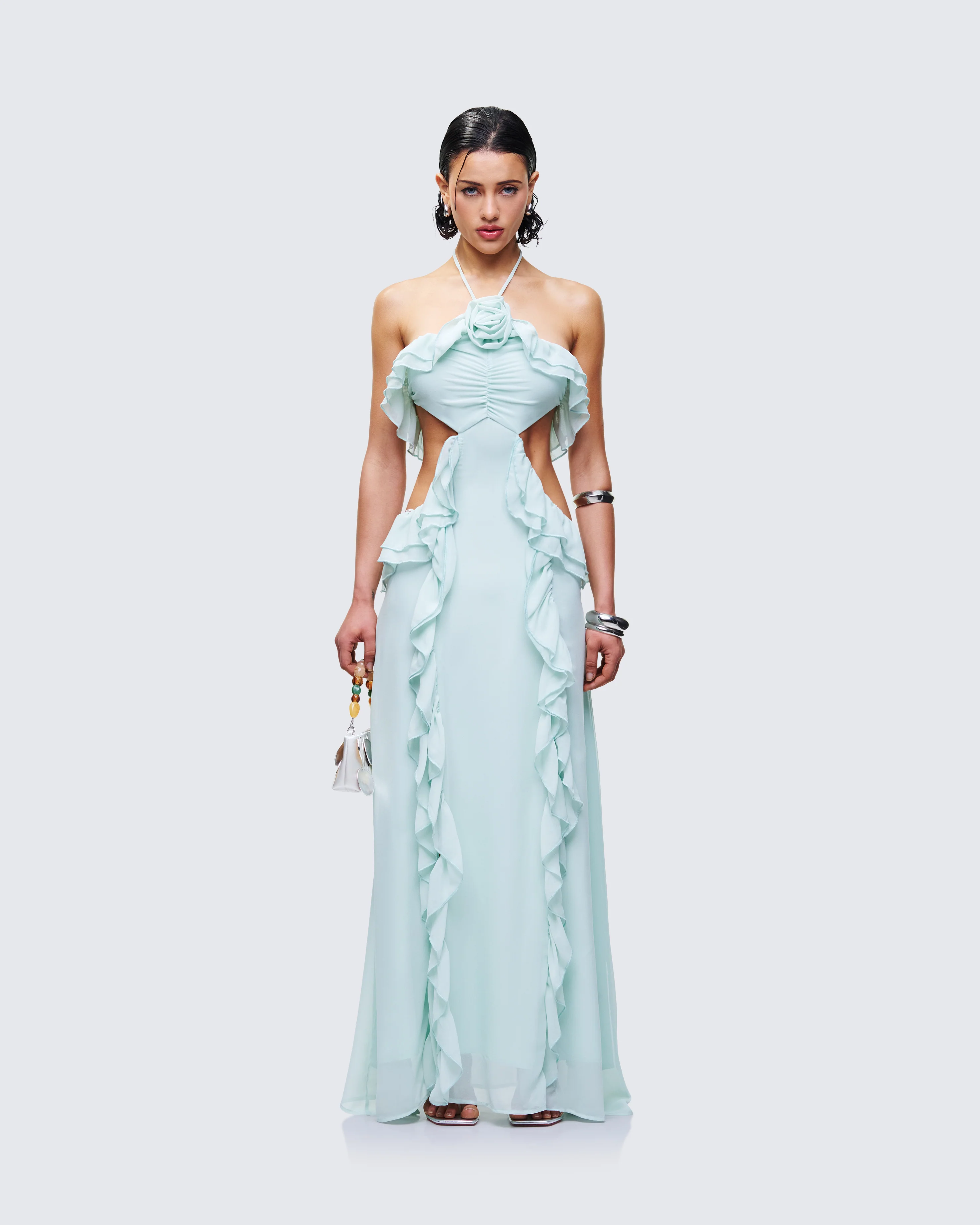 Ocean Blue Tiered Ruffle Maxi Dress