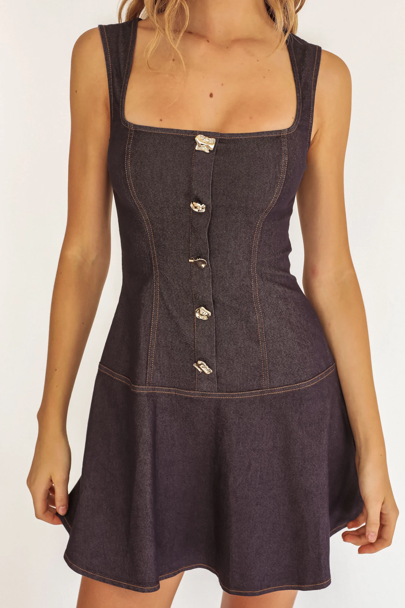 Big Plans Button Front Mini Dress Denim Indigo - luluinthesky