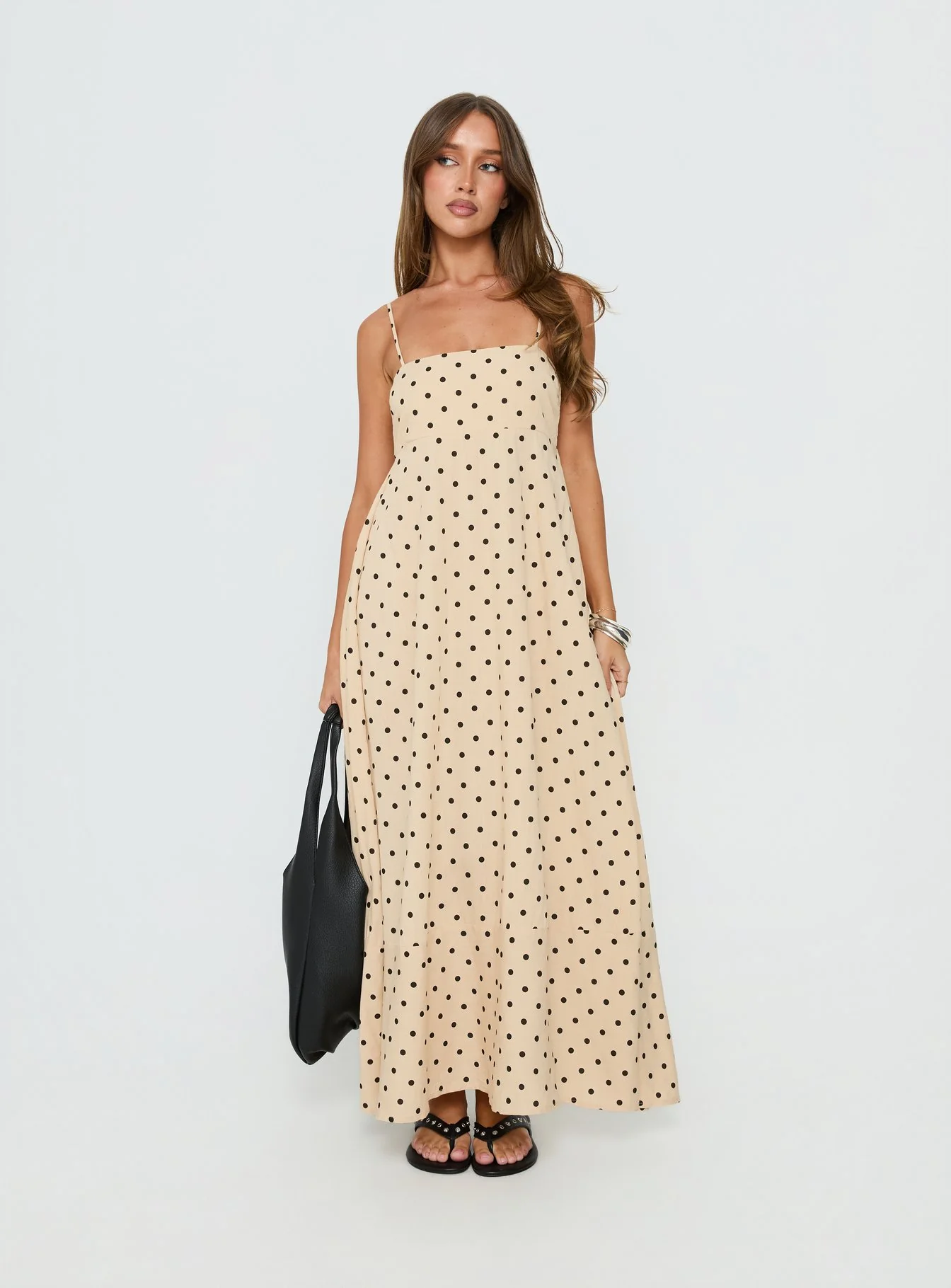 Triniti Square Neck Maxi Dress Cream Polka Dot