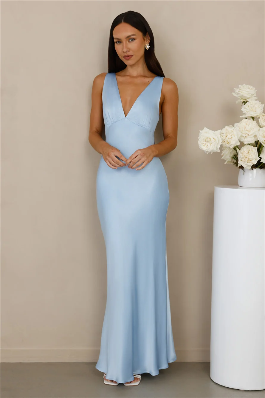 The Isabeau Satin Maxi Dress Blue