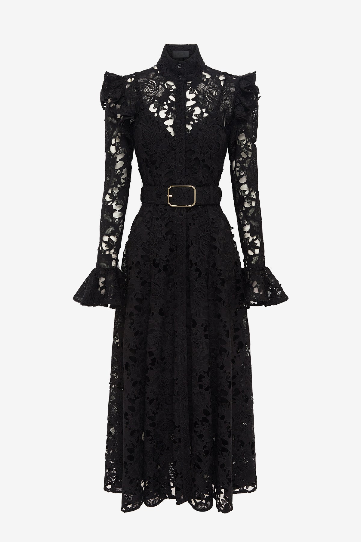 Aliyah Lace Butterfly Sleeve Midi Dress - Ebony