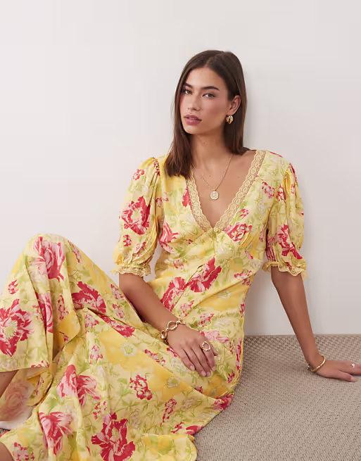 Miss Selfridge lace trim button up maxi dress in summer floral