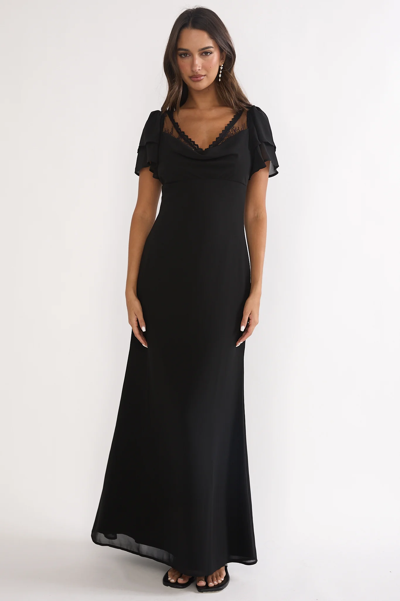 Elorin Lace Trim Maxi Dress Black