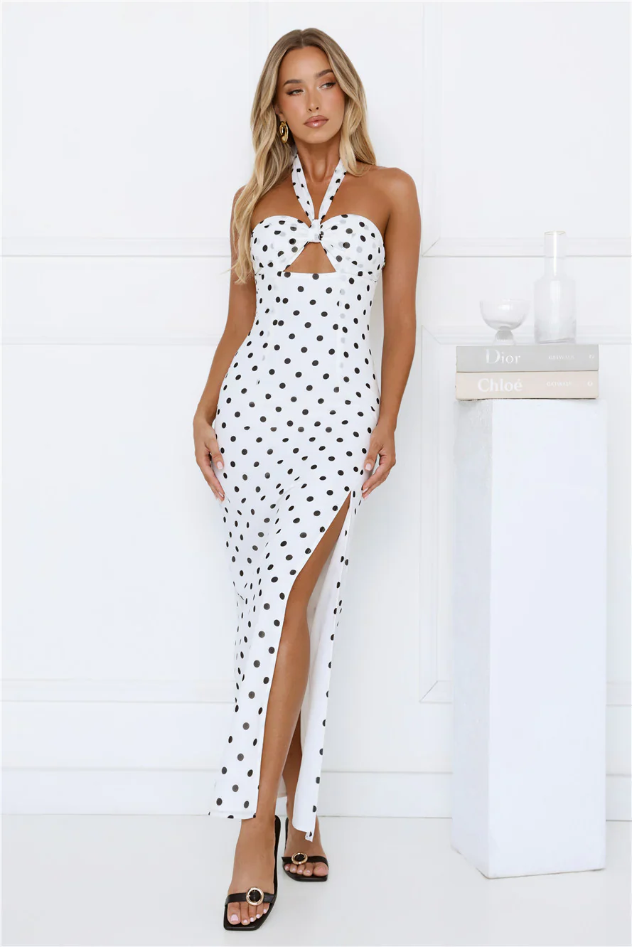 Chic Days Strapless Polka Dot Maxi Dress White