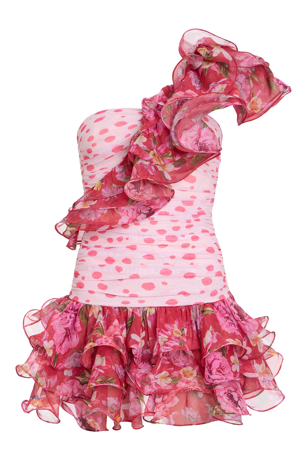 Peony Dots Ruffle Mini Dress (Runway)