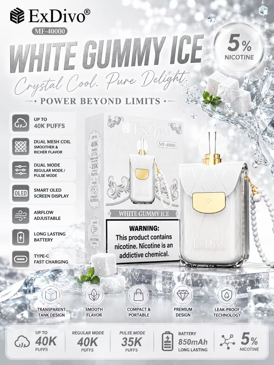 ExDivo MF 40000 Puffs-WHITE GUMMY ICE