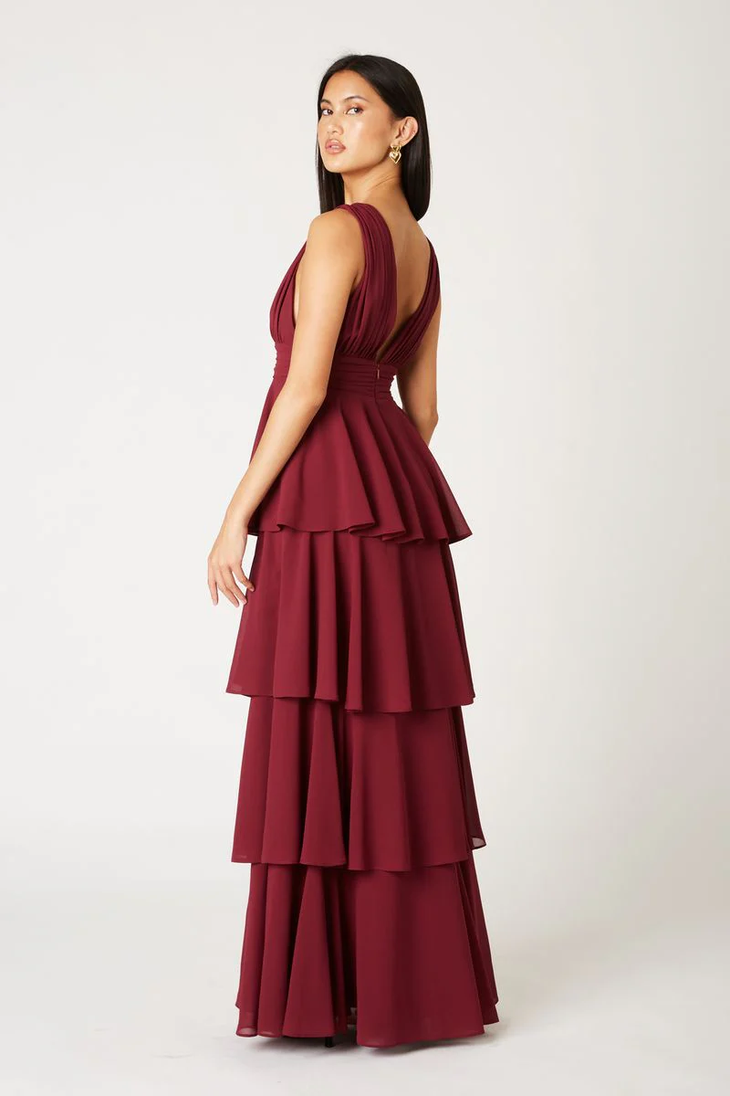 Plunging Tiered Gown