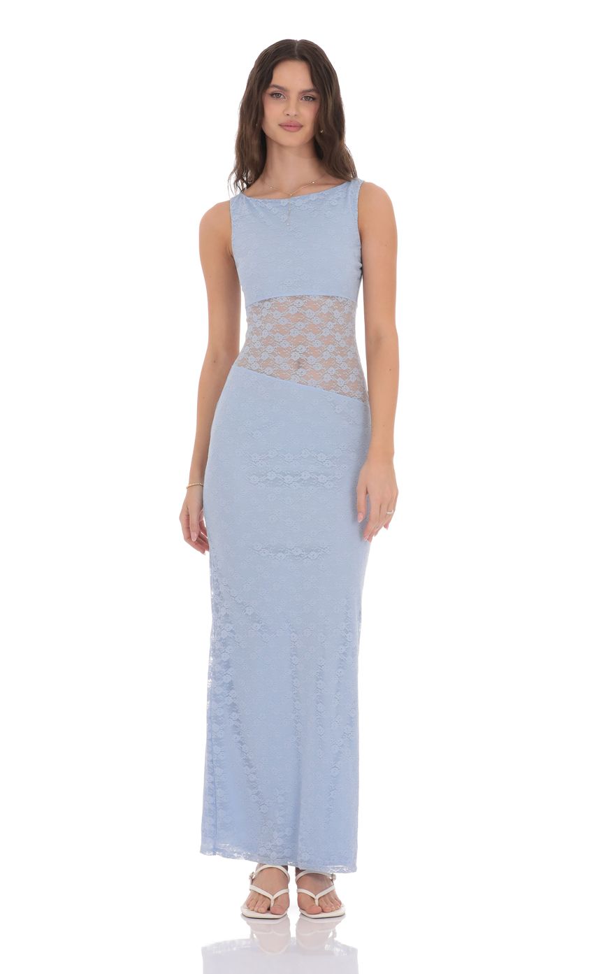 Cutout Lace Maxi Dress in Light Blue