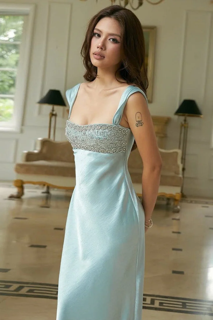 Patchwork Rhinestone Ruched Elegant Maxi Dress