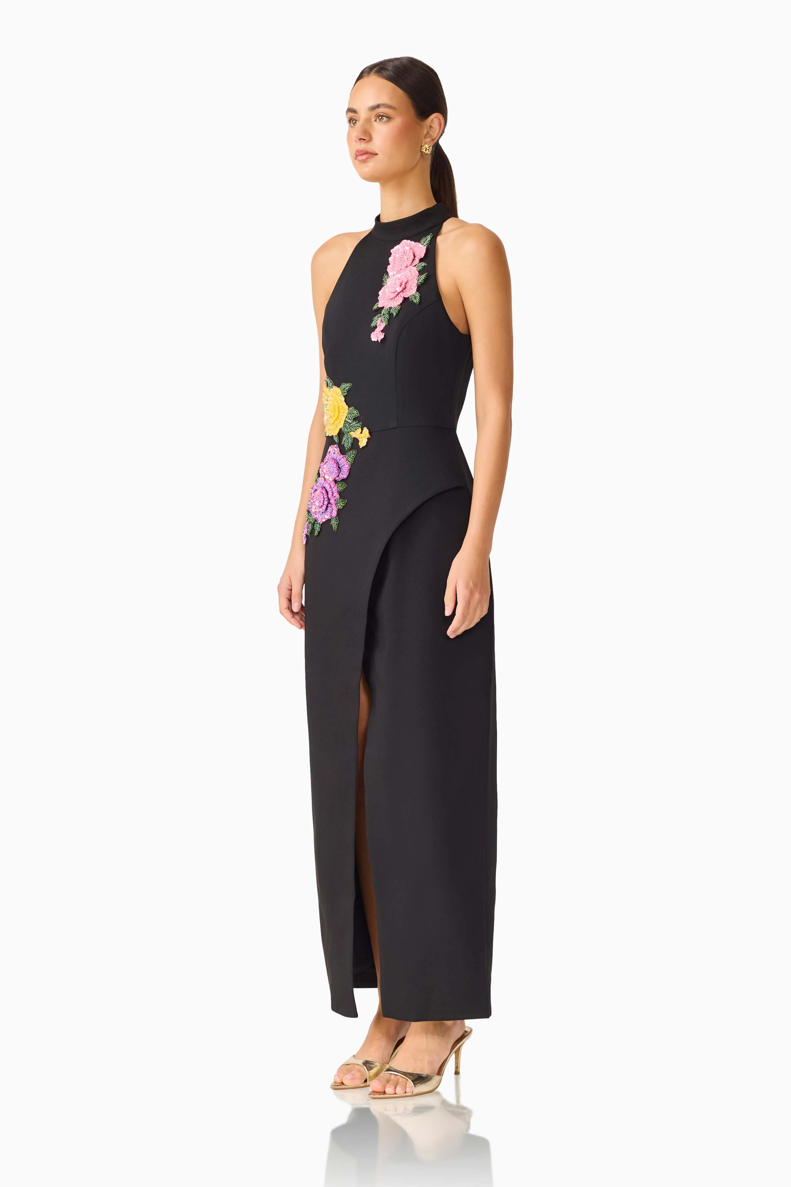 Laurentia Maxi Gown in Fuchsia Black