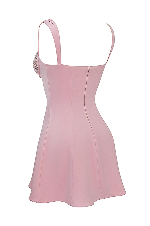 Rose Satin And Lace Mini Dress