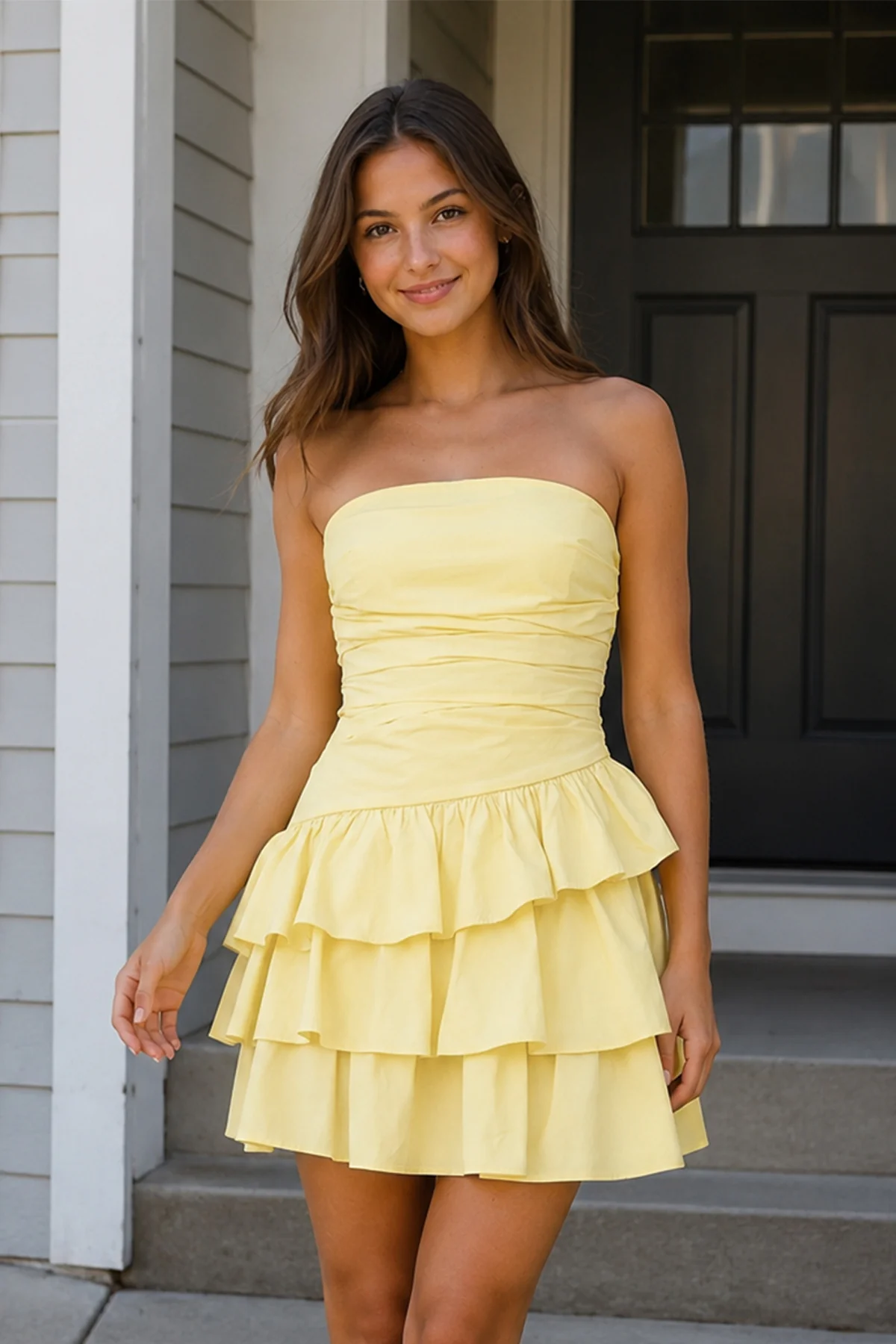 Blue - Strapless A Line Satin Ruffles Short Homecoming Dresses