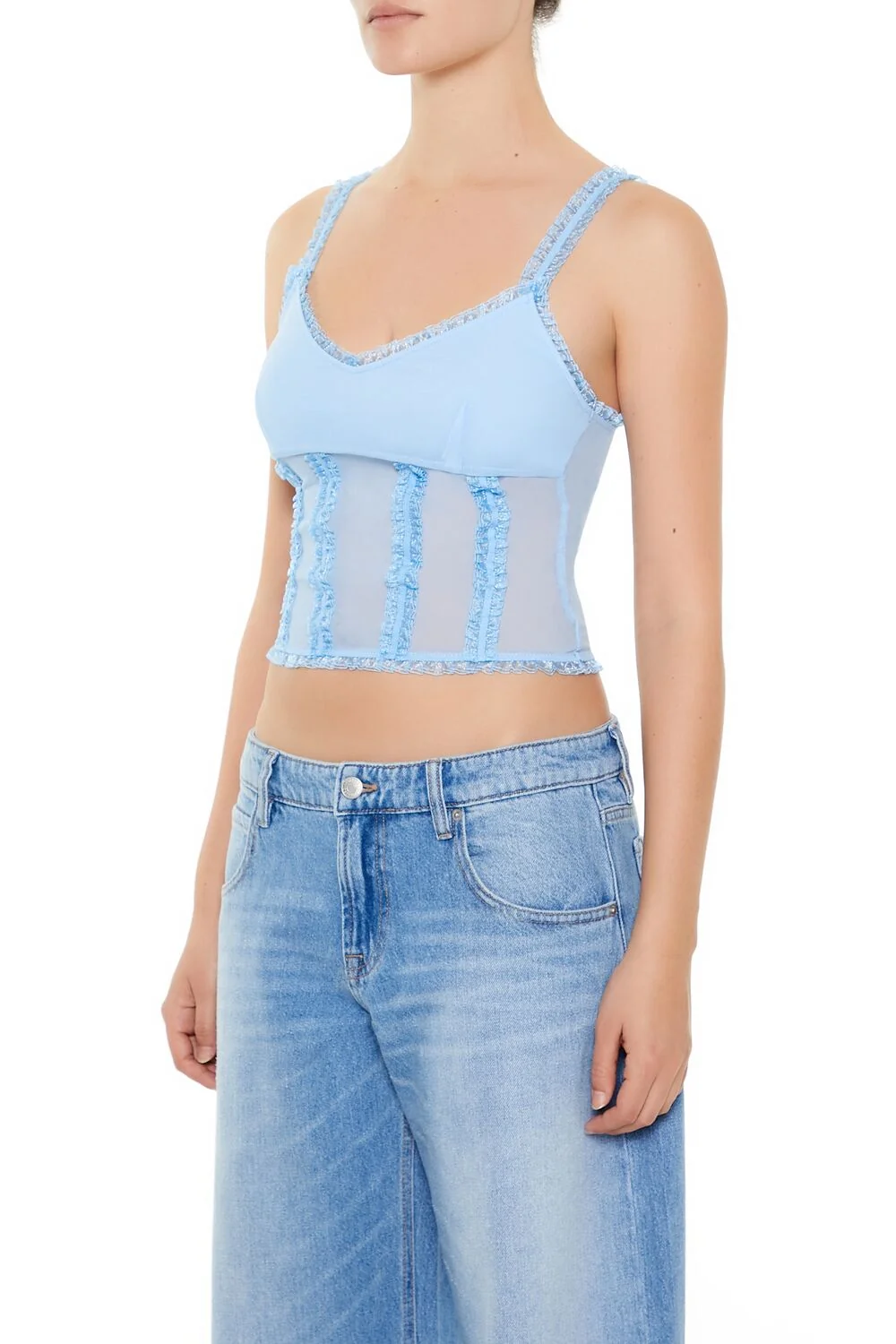 Mesh Ruffle-Trim Cropped Cami