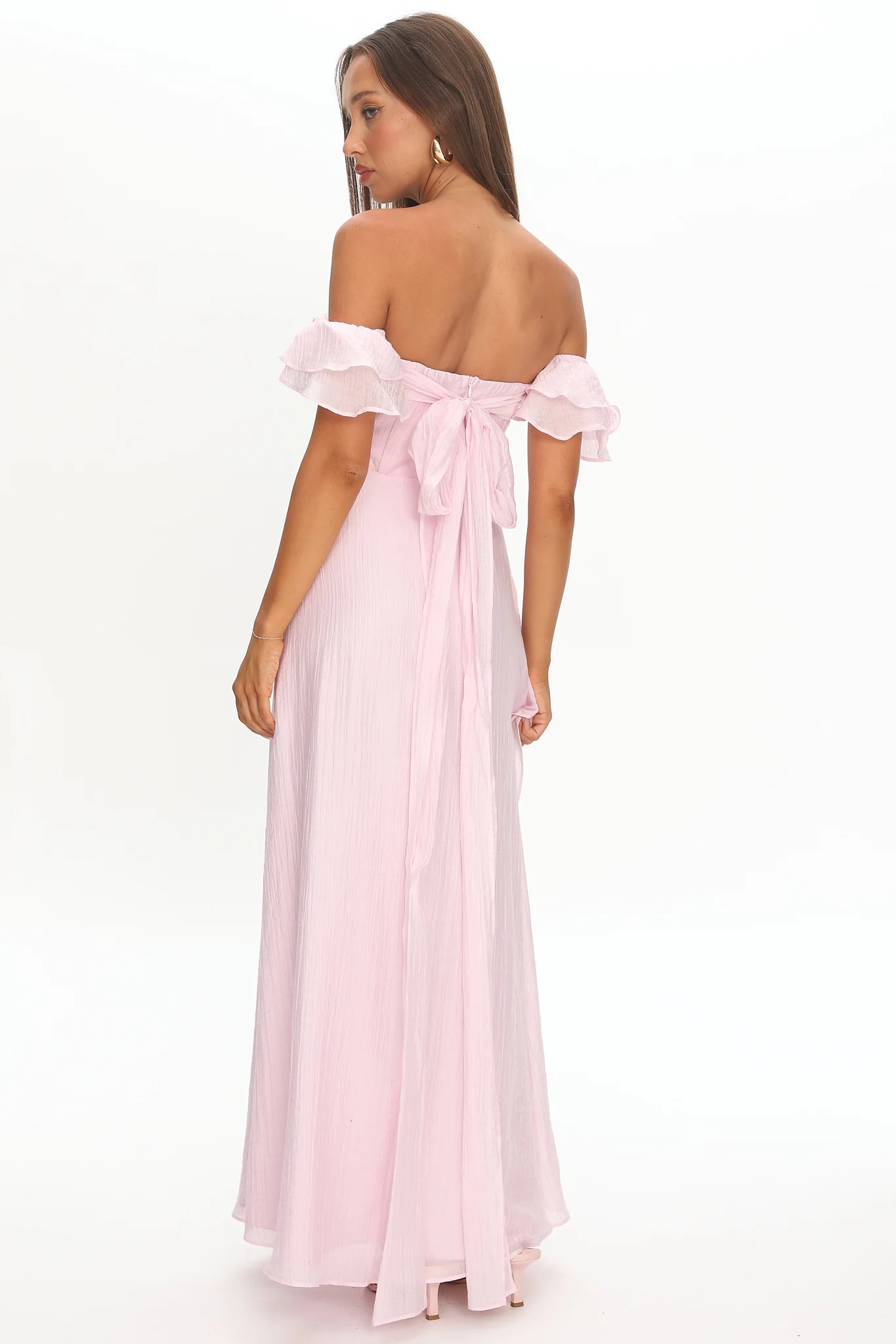 Natale Off-Shoulder Ruffle Maxi Dress Pink - luluinthesky