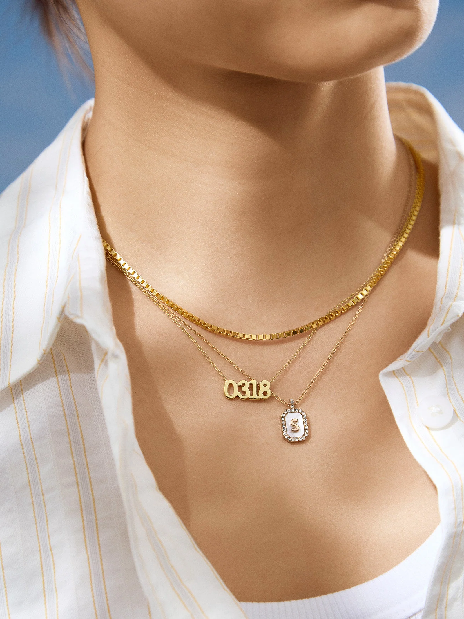14K Gold Block Font Custom Number Necklace - Block Font Numbers
