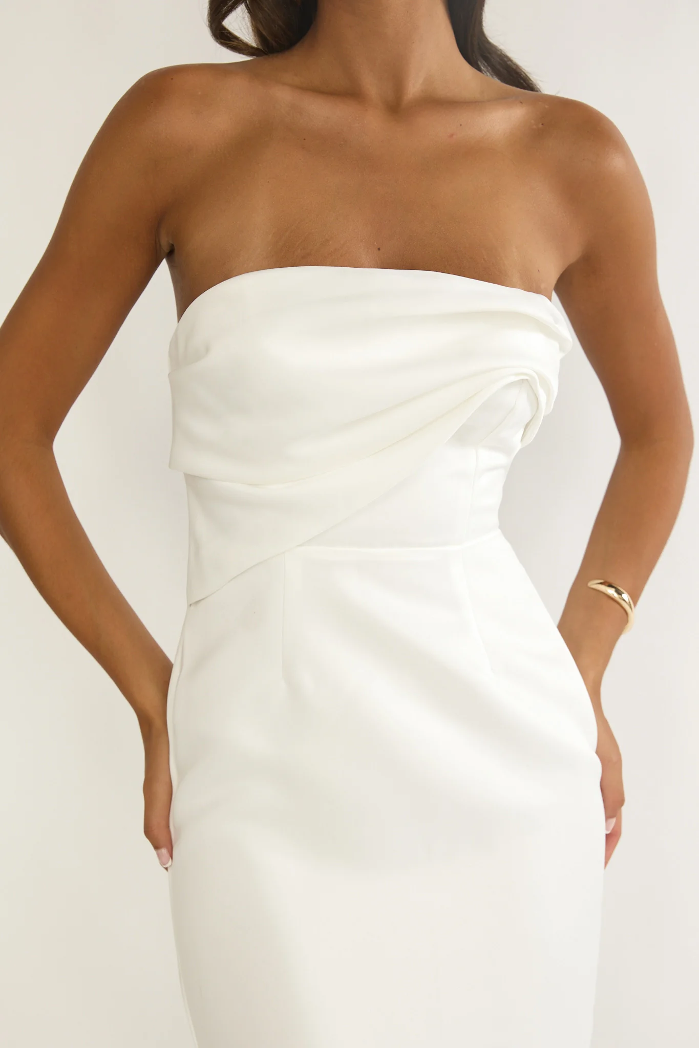 Fleur Sky Strapless Pleat Bust Maxi Dress White - luluinthesky