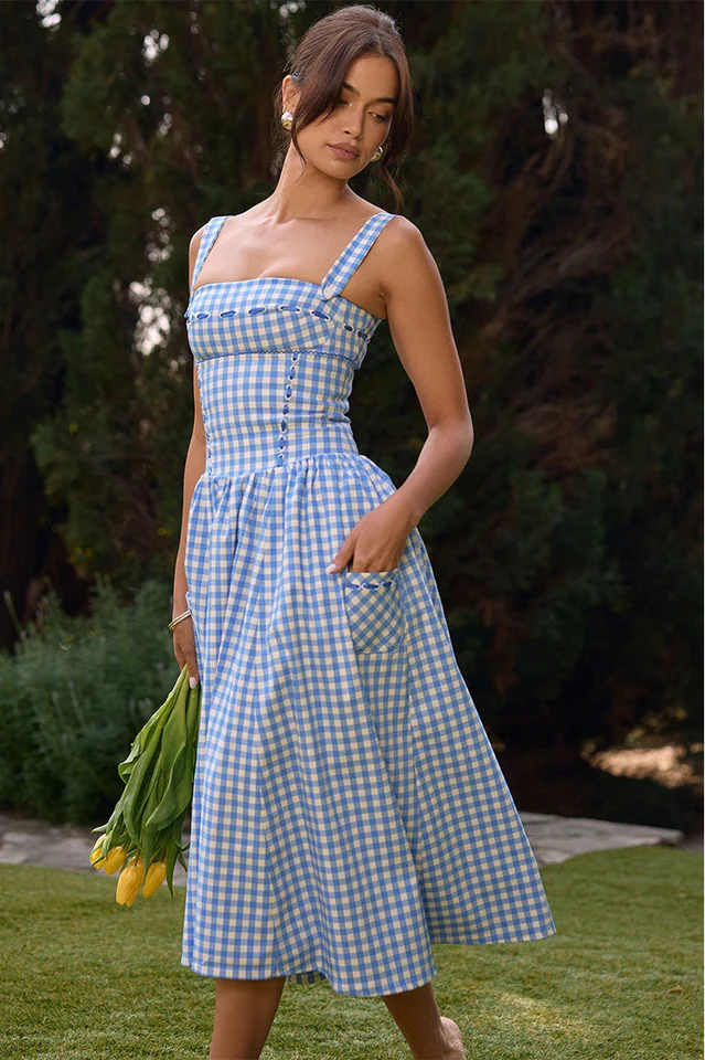 Vivien Regatta Blue Gingham Midi Sundress