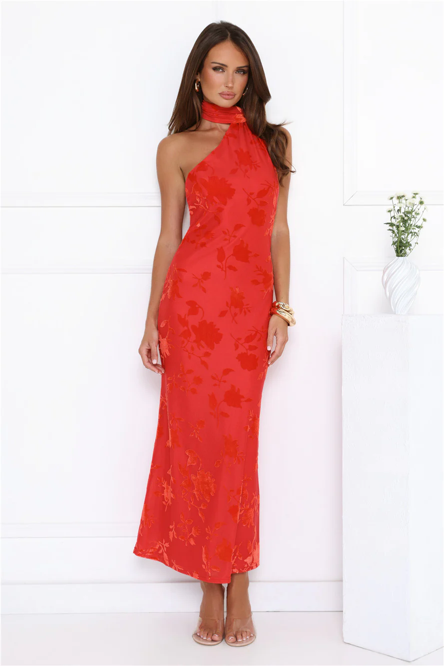 Bloomlight Halter Maxi Dress Red