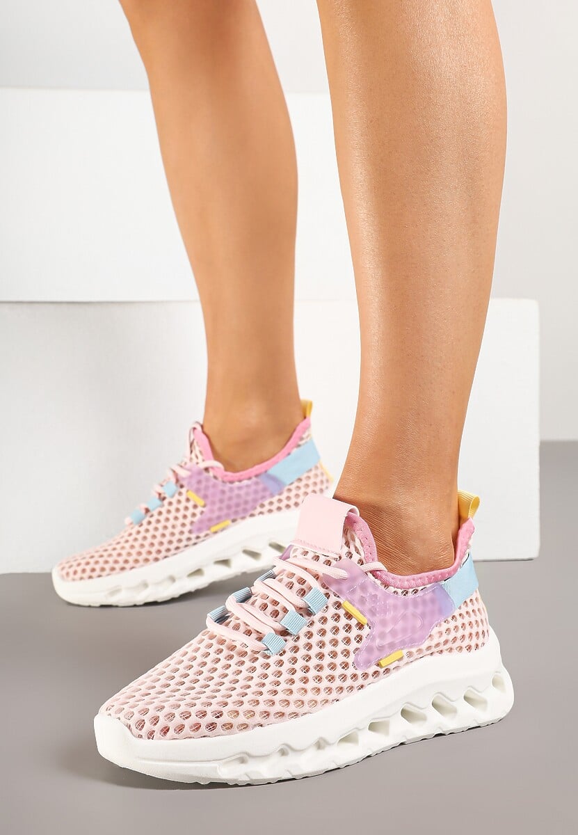 Różowe Buty Sportowe Sneakersy Siateczkowe na Tłoczonej Platformie Lurilia