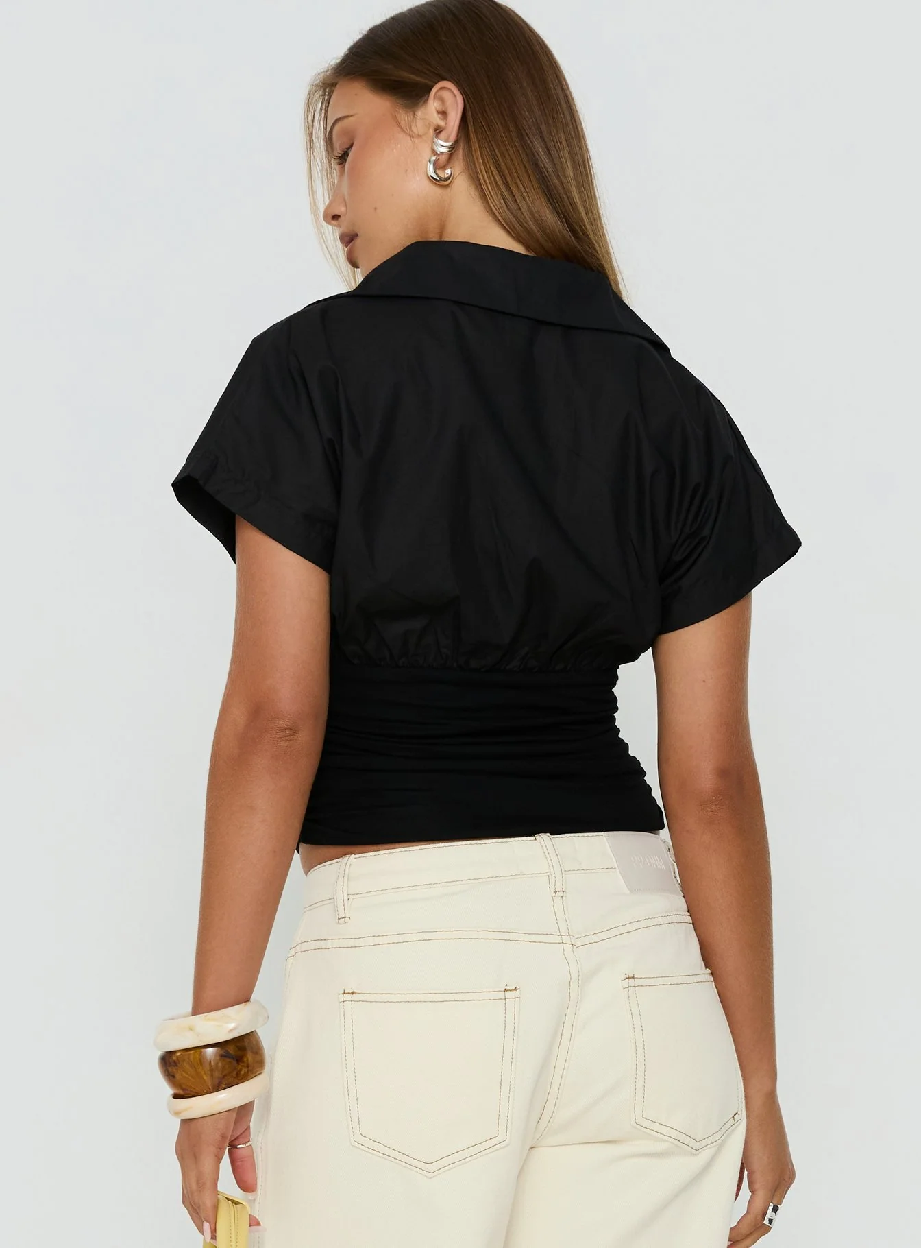 Chalia Ruched Collared Top Black
