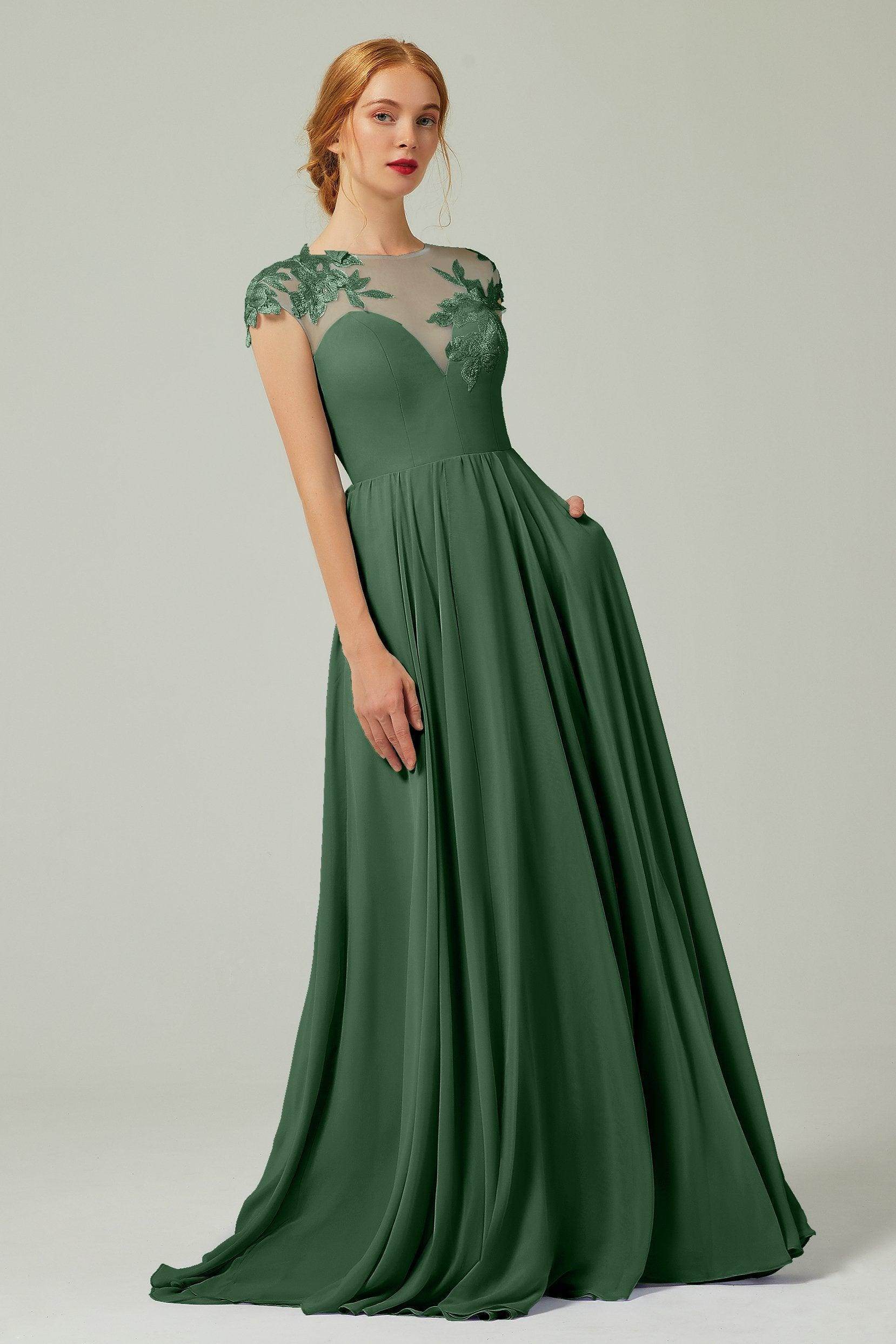 A-Line Sweep-Brush Train Chiffon Bridesmaid Dress CB0248