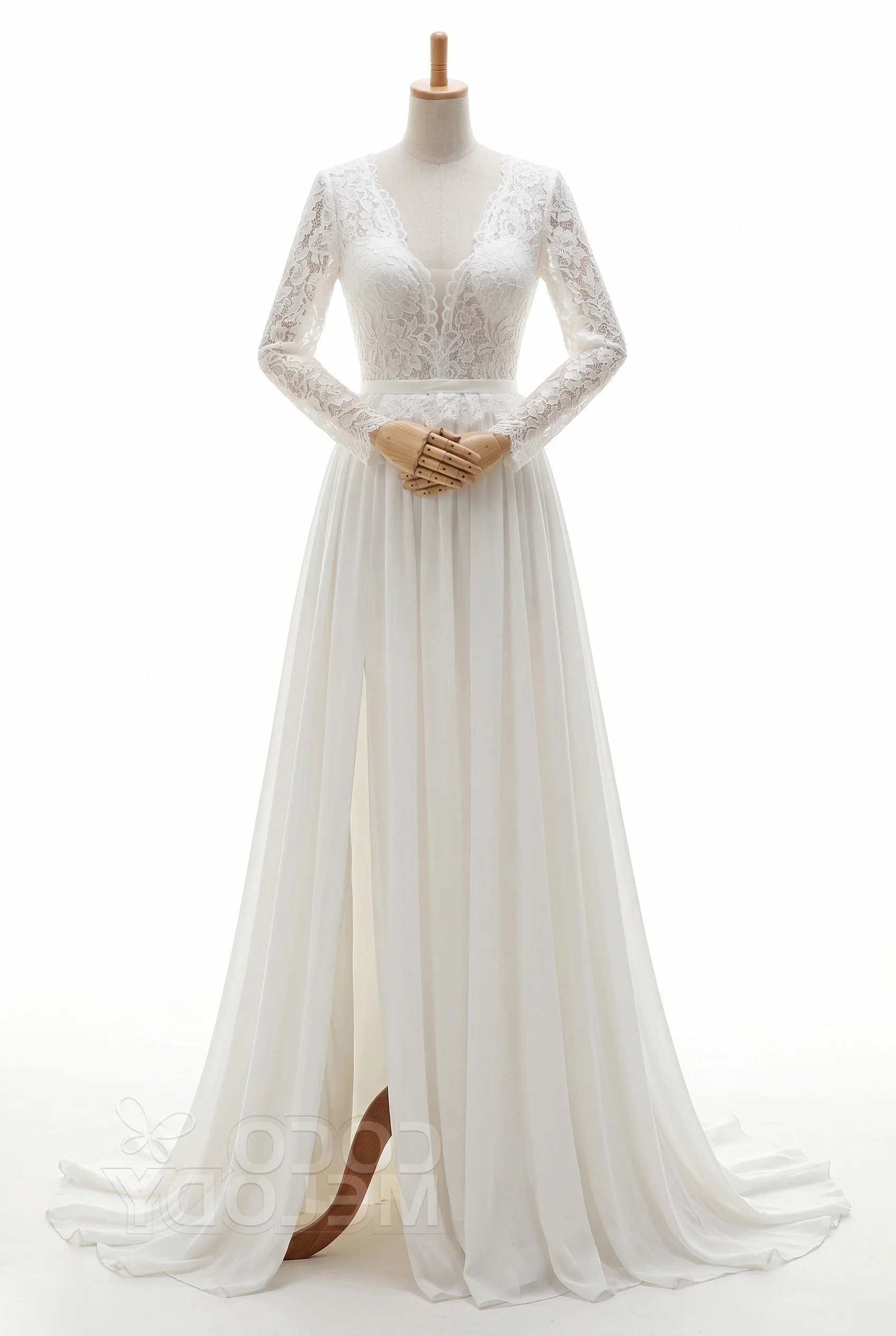 A-Line Court Train Lace Chiffon Wedding Dress CW3519