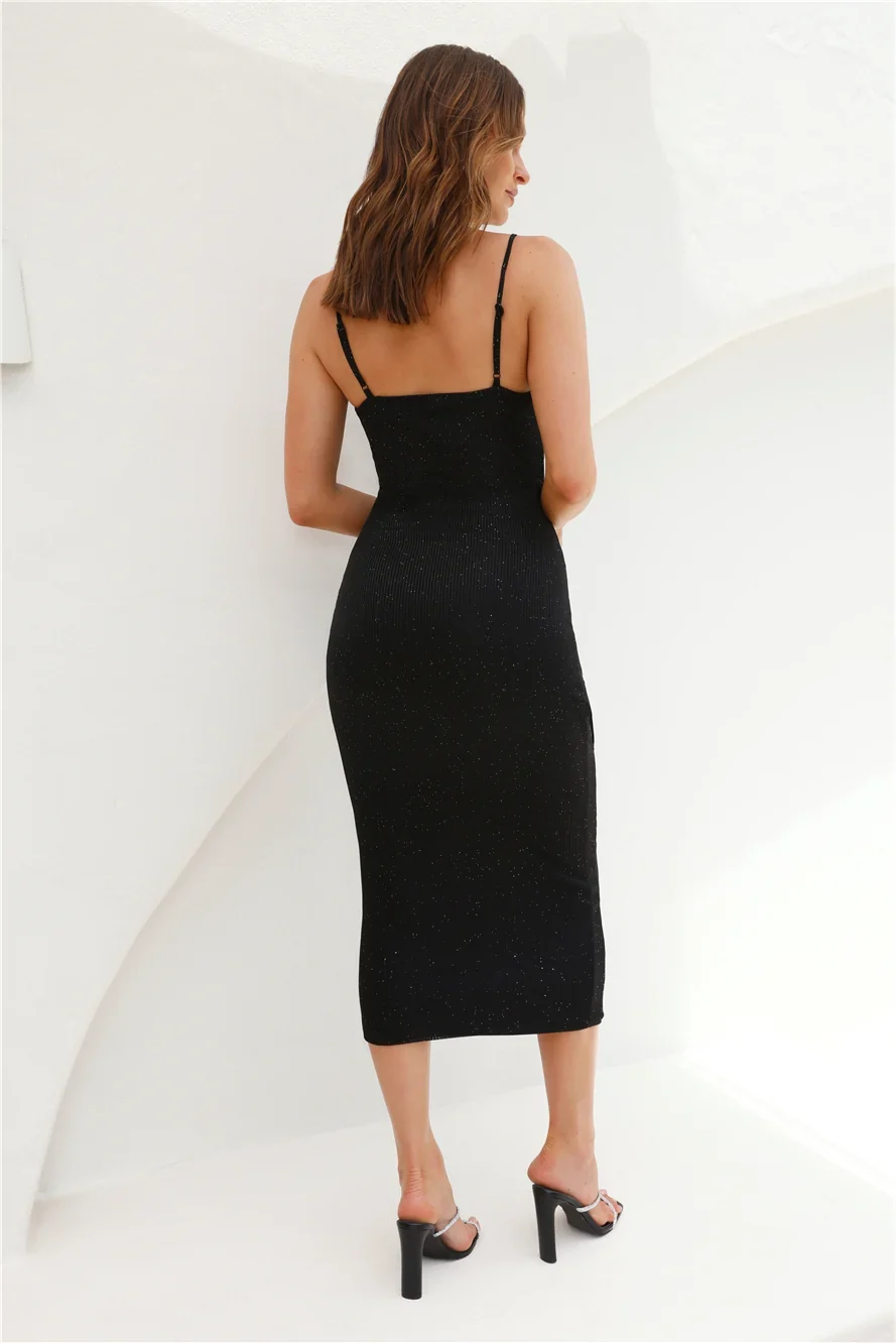 Confidence Spark Glitter Ribbed Maxi Dress Black