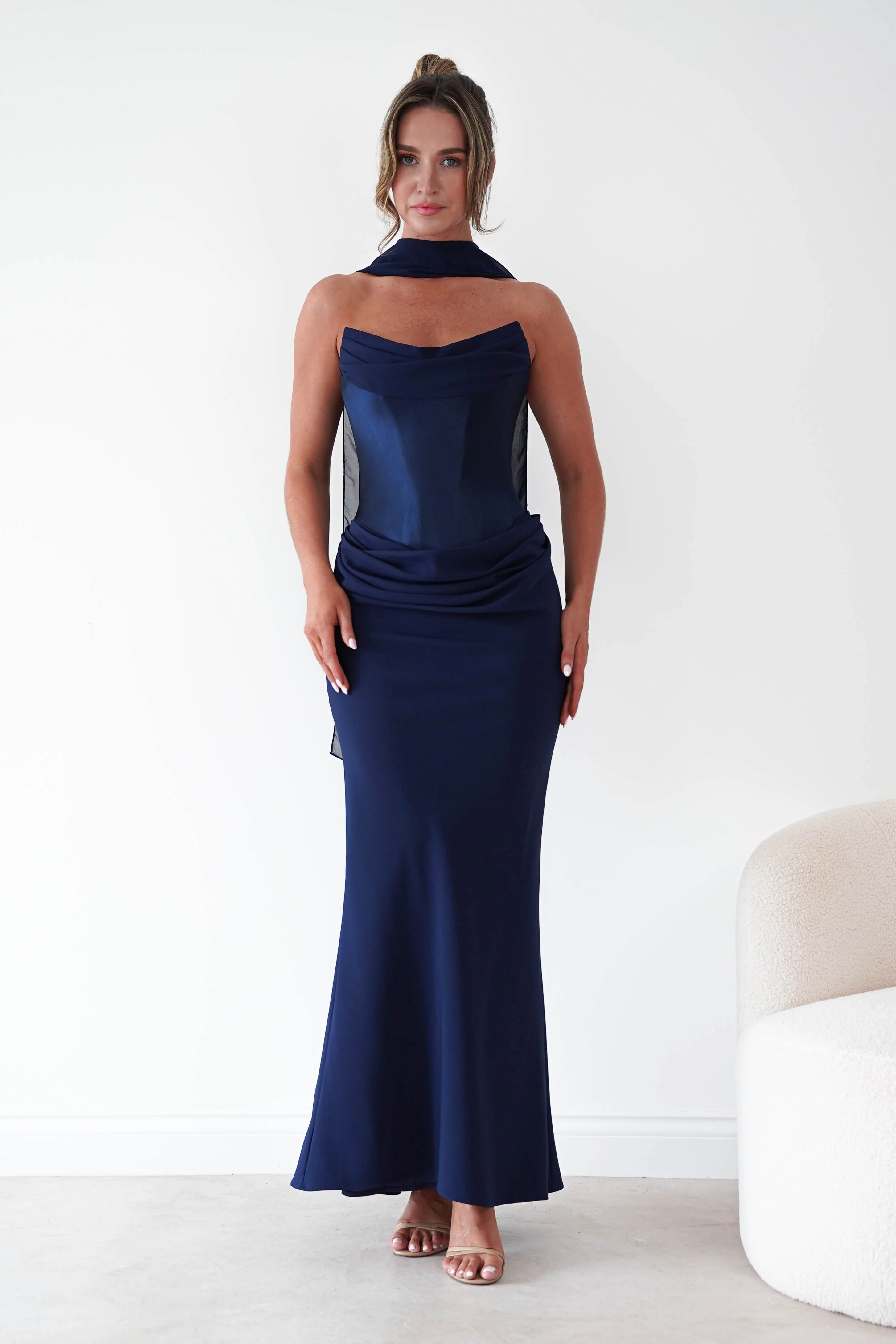 Kailani Strapless Ruched Maxi Dress | Navy