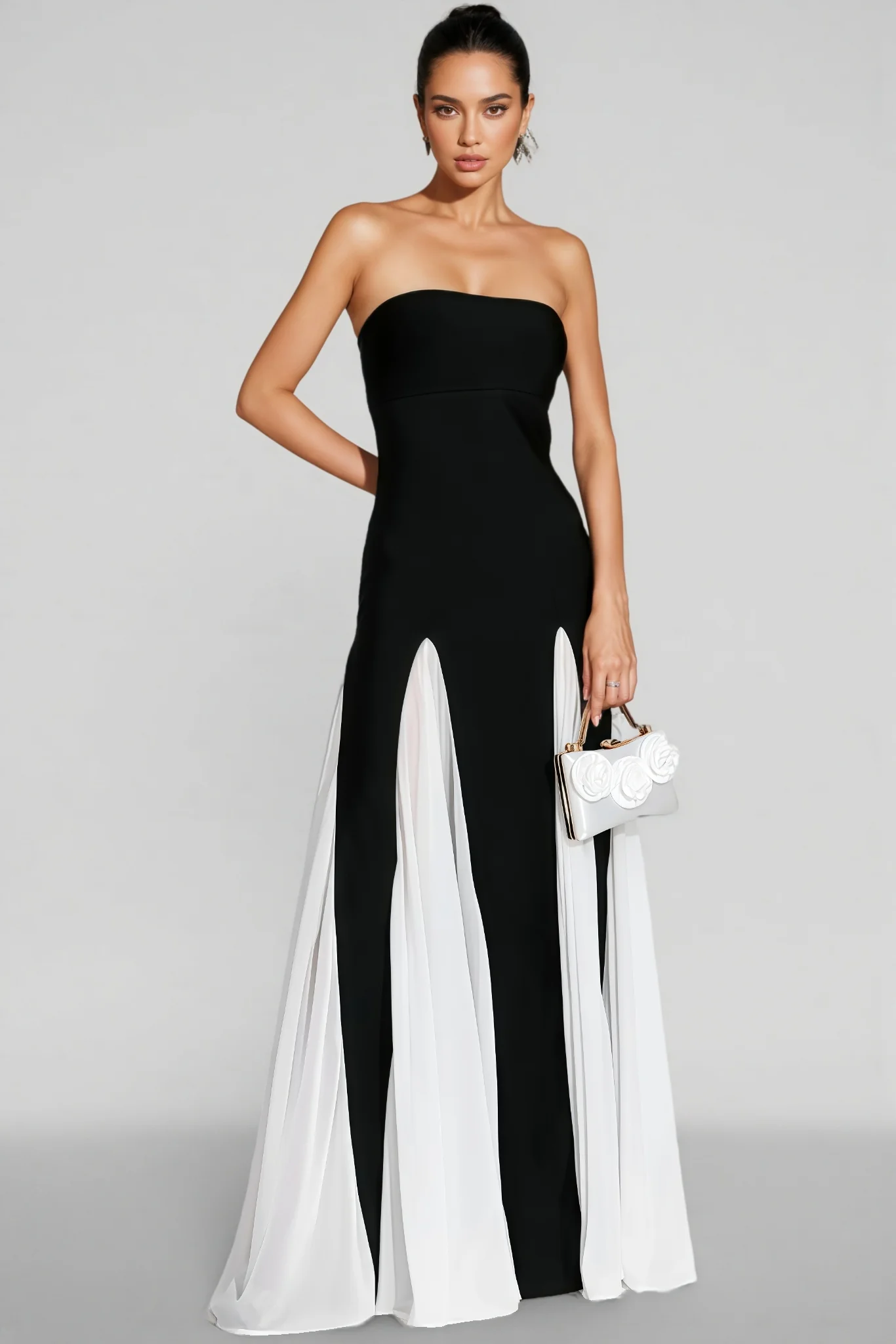 Lylak Black White Strapless Maxi Dress