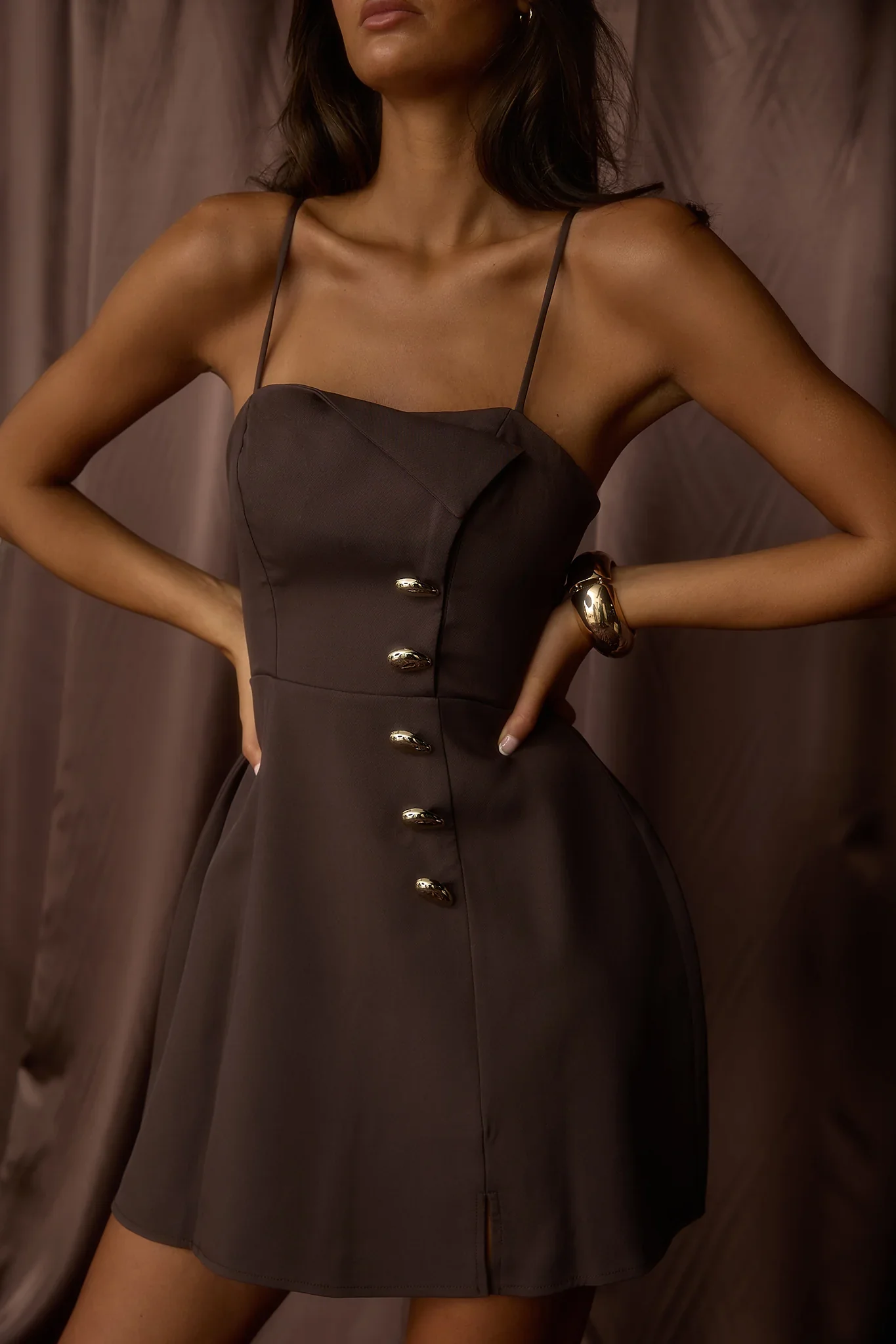 Captivated Button Feature Mini Dress Coco