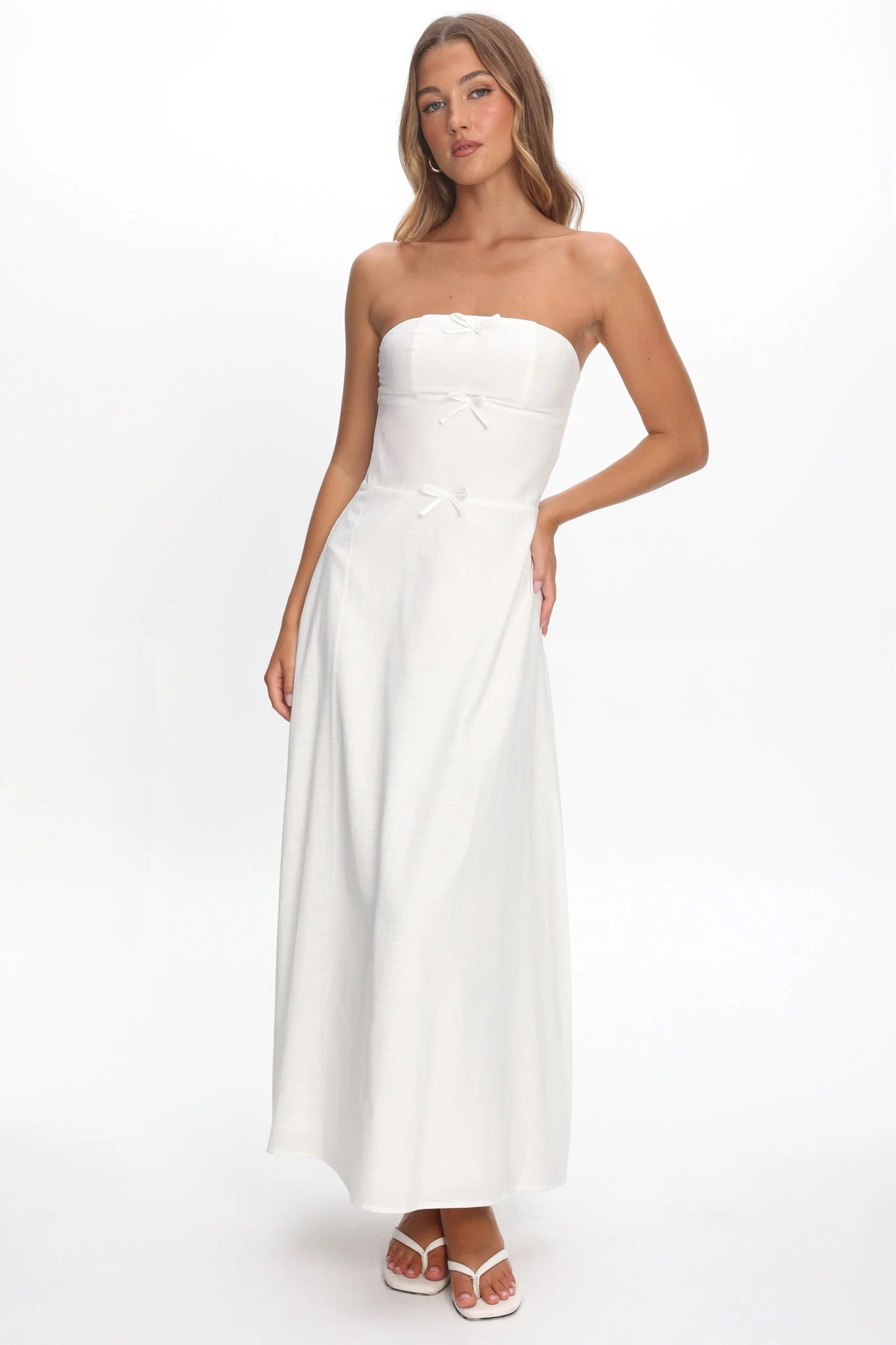 Celandra Bow Bodice Maxi Dress White - luluinthesky