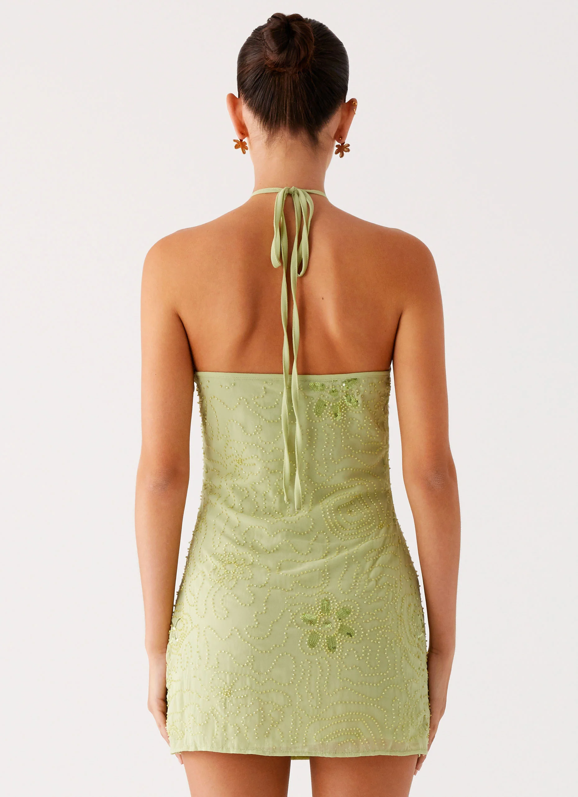 Kiara Beaded Mini Dress - Mint - luluinthesky