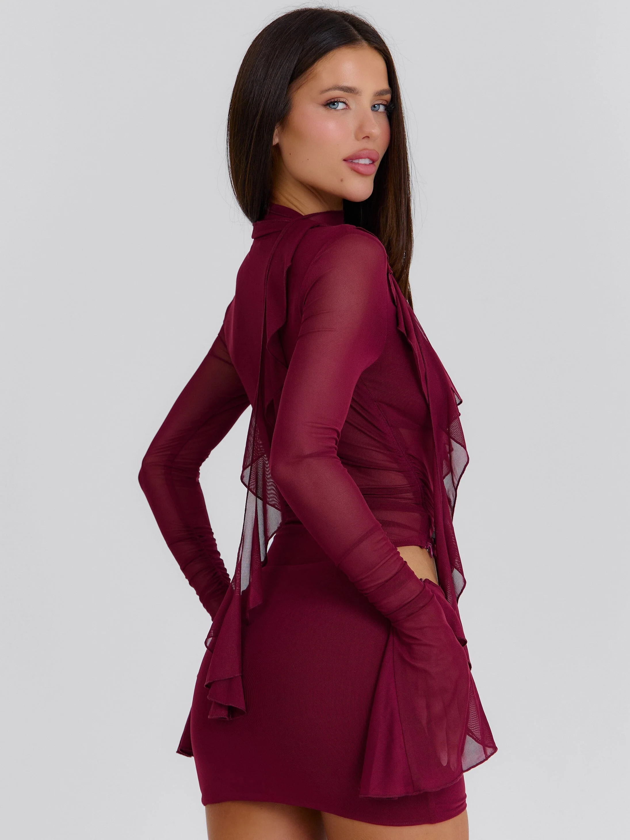 AVALINE MINI DRESS BURGUNDY