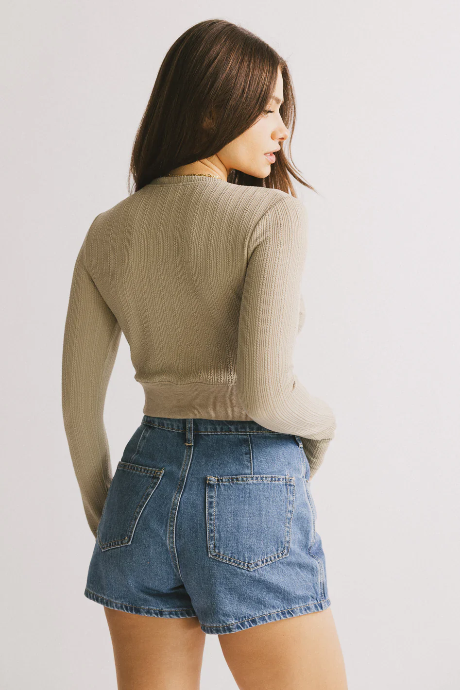 Mallory Button Front Top in Taupe