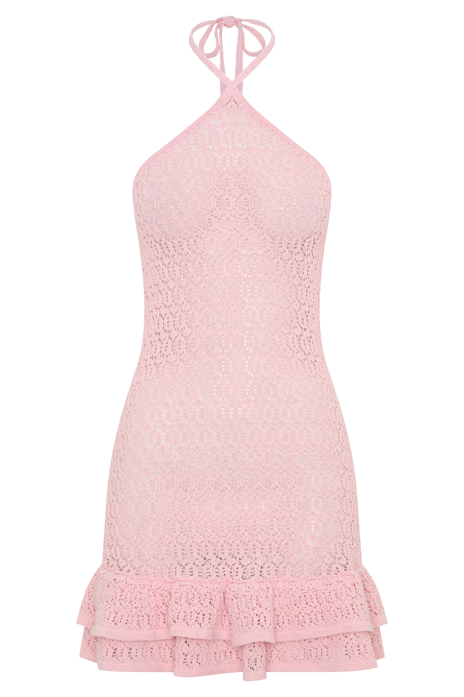 Carrisa Crochet Knit Mini Dress - Baby Pink