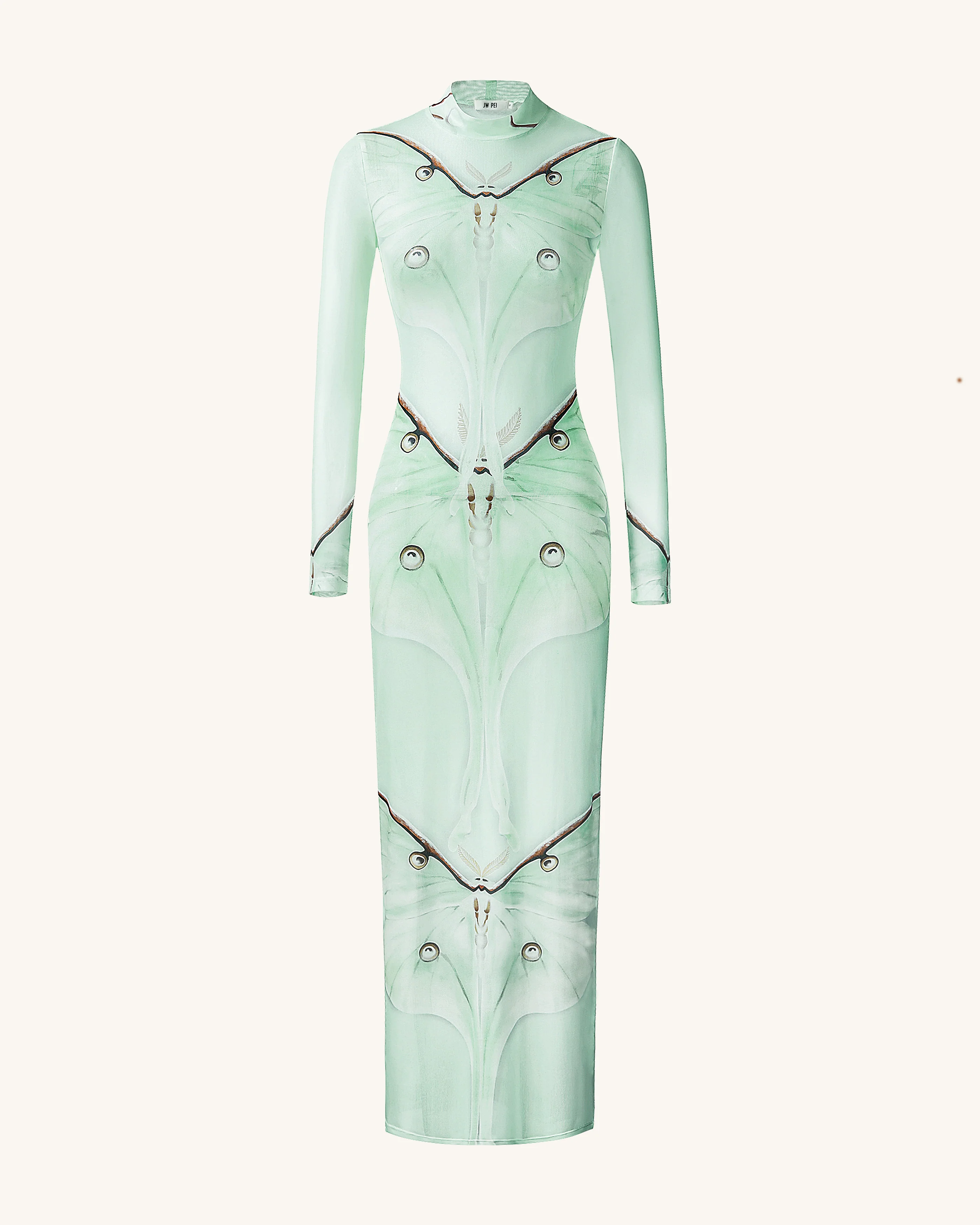 Moth Sheer Mesh Gown - Green/Beige - FASHION NOB