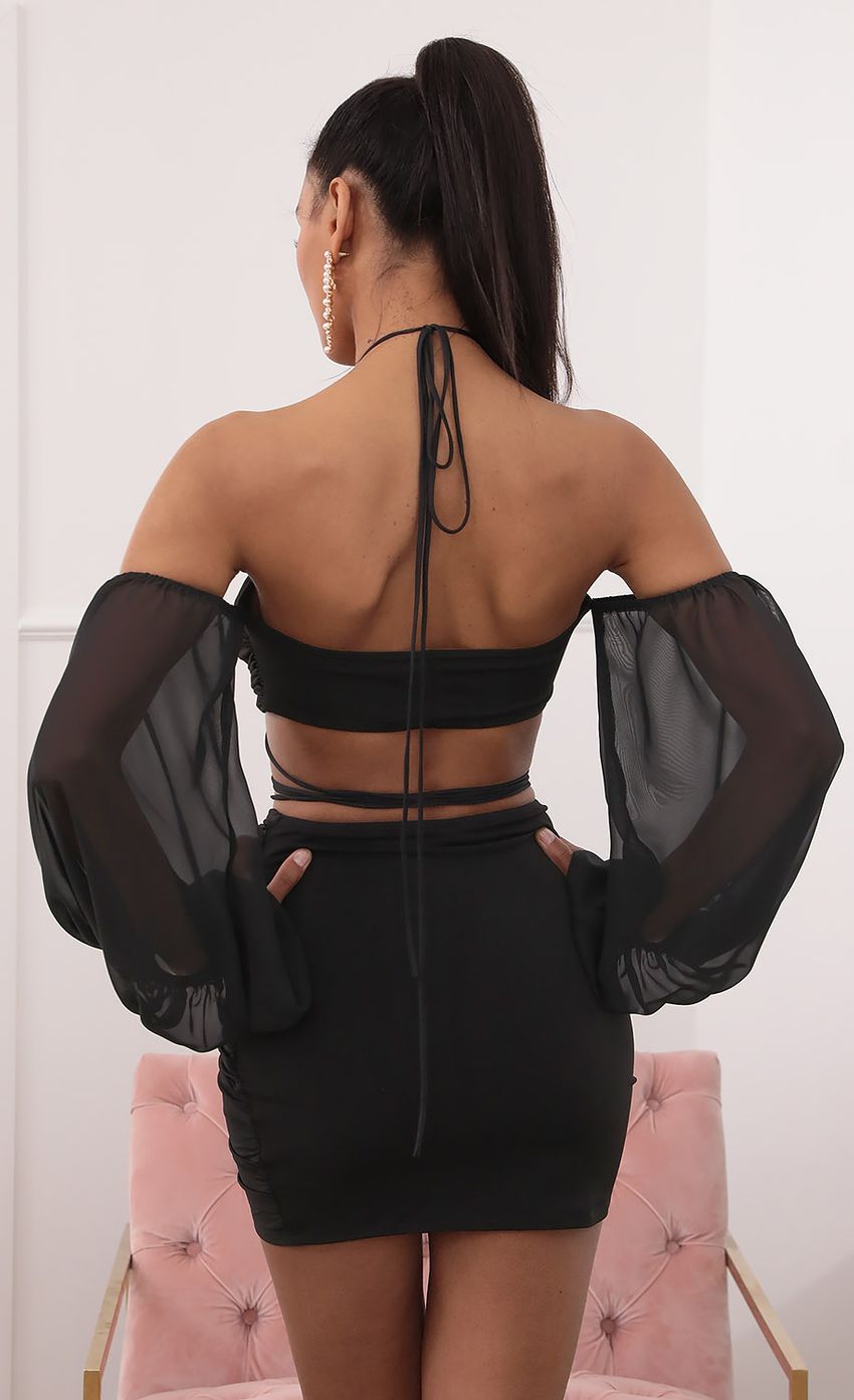 Off-the-Shoulder Two Piece Long Sleeve Set in Black