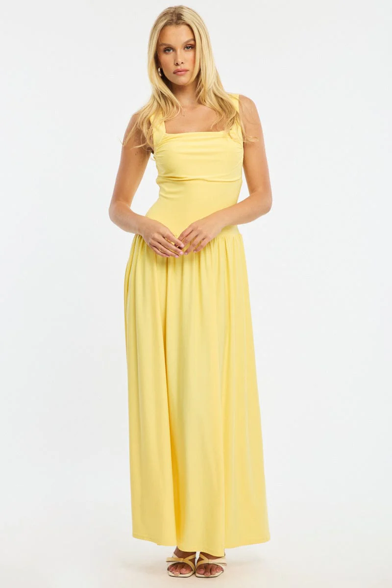 Yellow Maxi Dress Square Neck