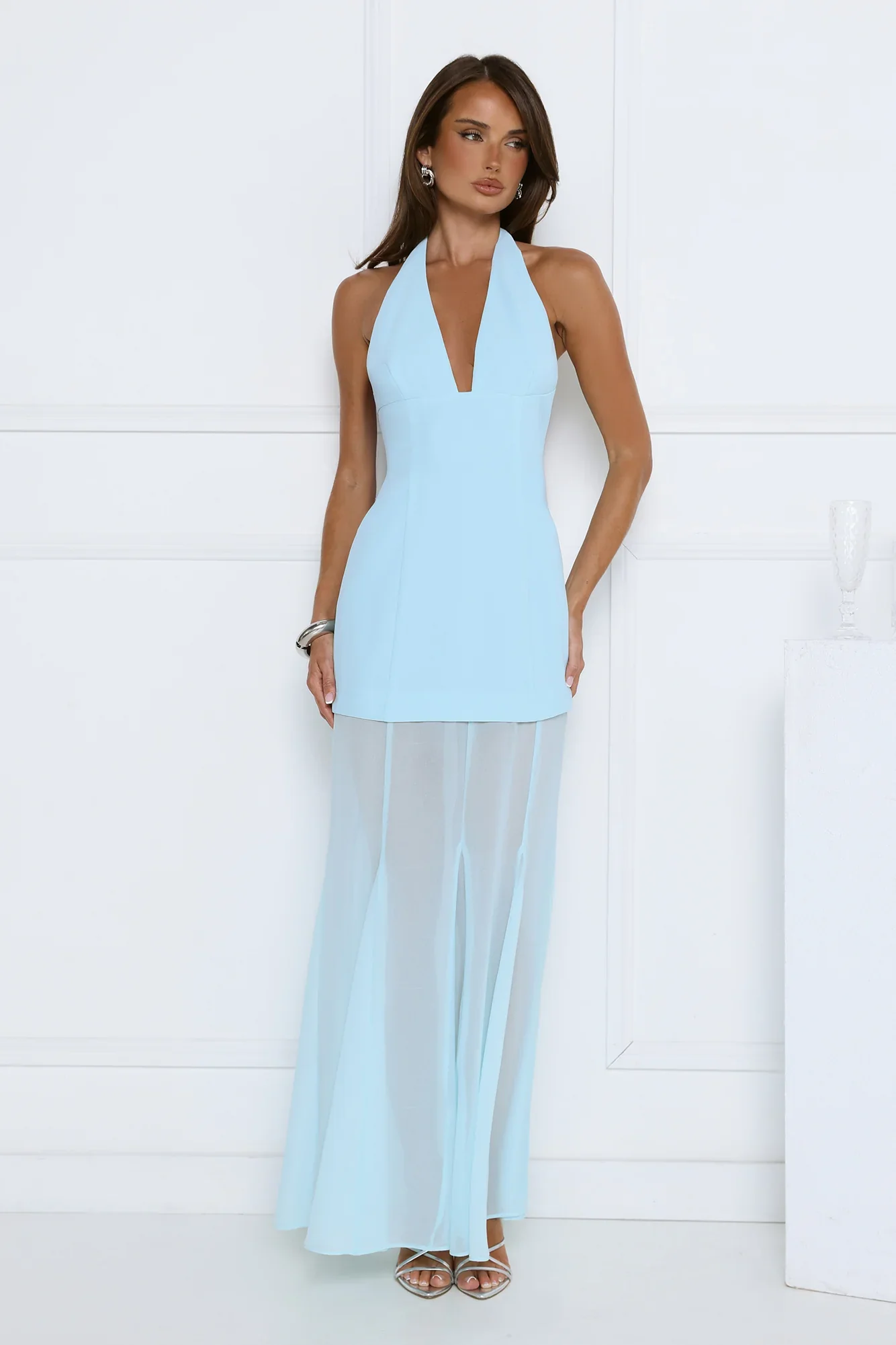 Diamond District Halter Maxi Dress Blue - luluinthesky
