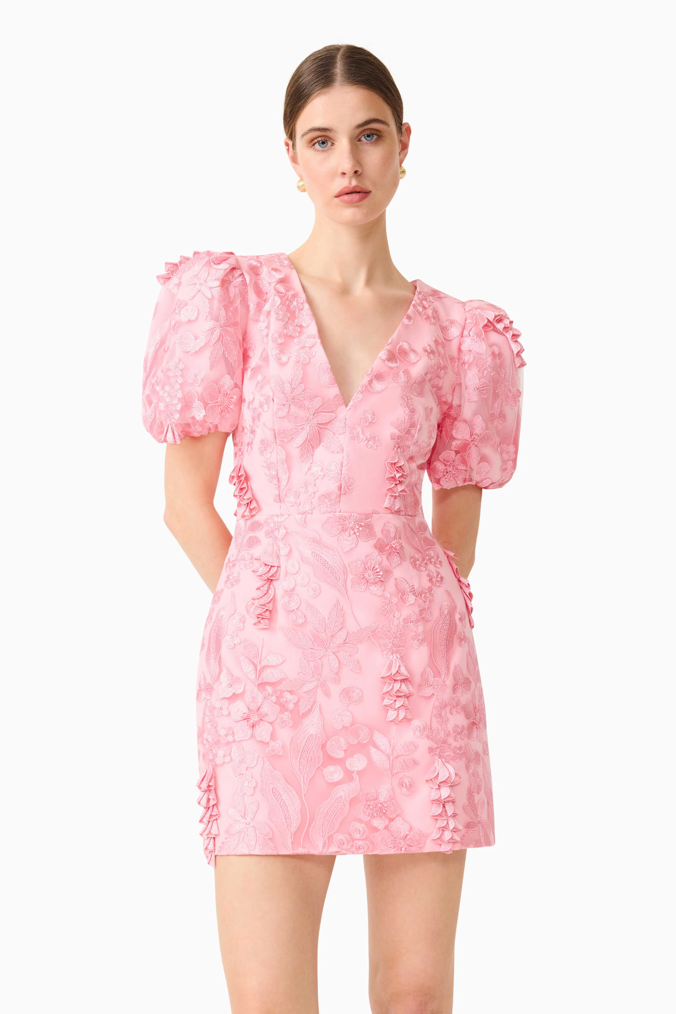 Monique Puff Sleeve Mini Dress in Pink