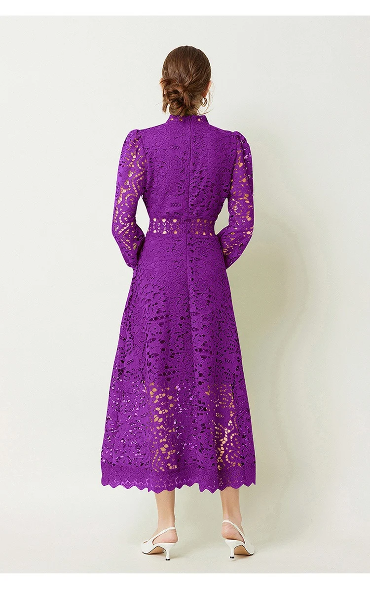 Victoirk Lace Butterfly-Sleeve Midi Dress