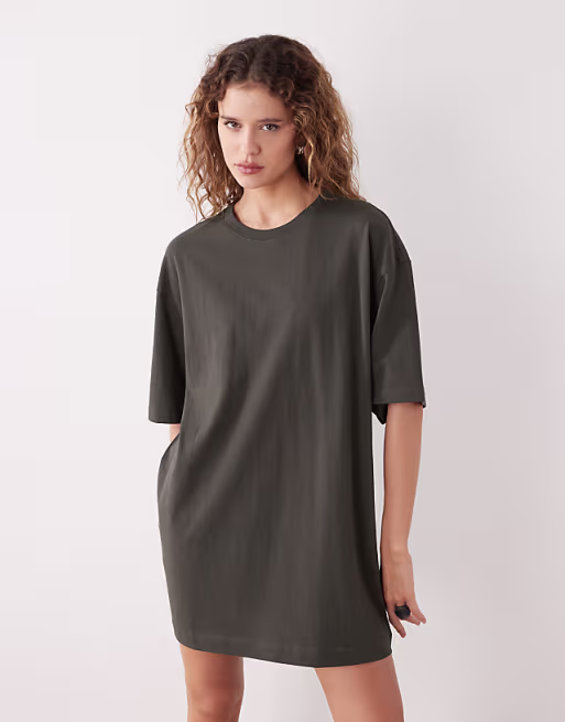 Weekday oversized T-shirt dress in khaki