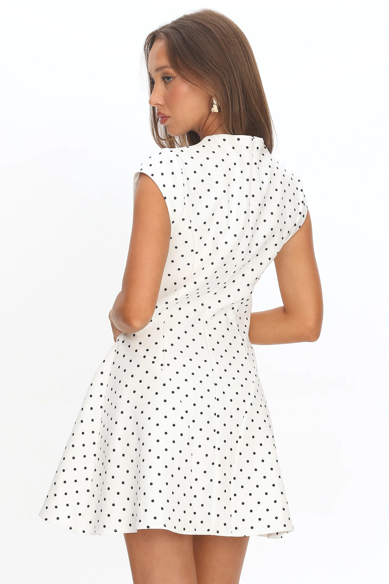 Aristos Cap Sleeve Mini Dress Polka Dot White